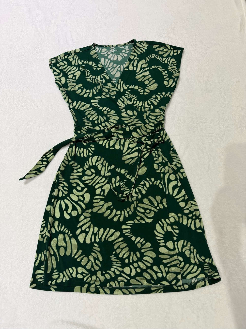 Nine West Dark Green and Light Green Printed Wrap Dress